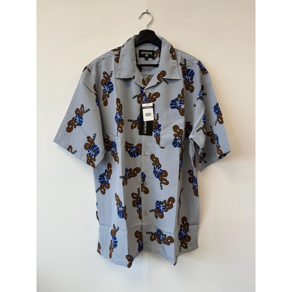 Vintage Rocawear Shirt Large Basketball Print Short Sleeve Button Up 90s Y2K‎
